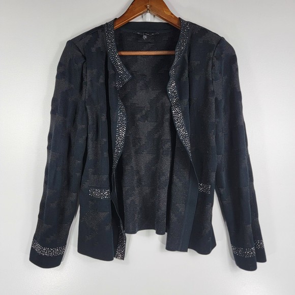 Ming Wang Size Medium Black Open Front Blazer Jacket with Rhinestones - Picture 2 of 8